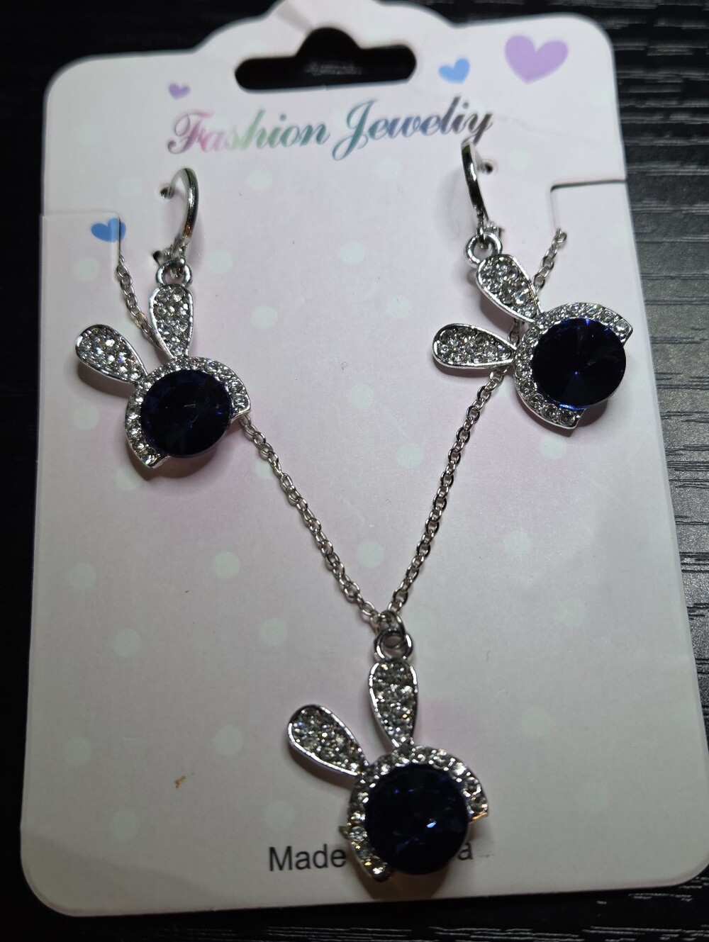 Fashion Jewelry Silver-Tone Earrings with Dark Blue Crystals
